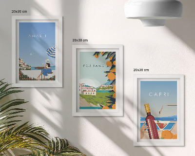 Tavelvägg med 3 tavlor Semesterutsikt över Amalfi, Positano och Capri