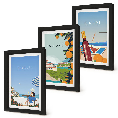 Tavelvägg med 3 tavlor Semesterutsikt över Amalfi, Positano och Capri