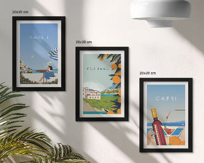 Tavelvägg med 3 tavlor Semesterutsikt över Amalfi, Positano och Capri