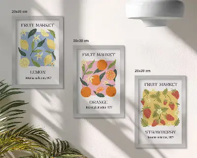 Posterpaket fruktmotiv med citroner, apelsiner och jordgubbar