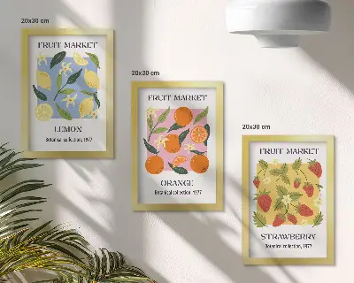 Posterpaket fruktmotiv med citroner, apelsiner och jordgubbar