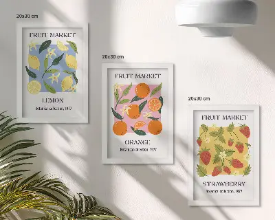 Posterpaket fruktmotiv med citroner, apelsiner och jordgubbar