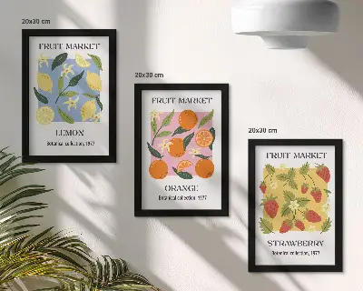 Posterpaket fruktmotiv med citroner, apelsiner och jordgubbar