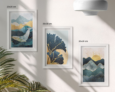 Triptyk tavla med ram Abstrakta estetiska vyer med berg och växter