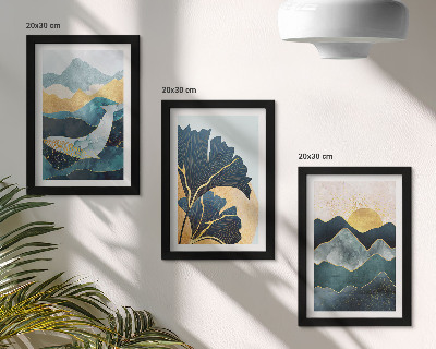 Triptyk tavla med ram Abstrakta estetiska vyer med berg och växter