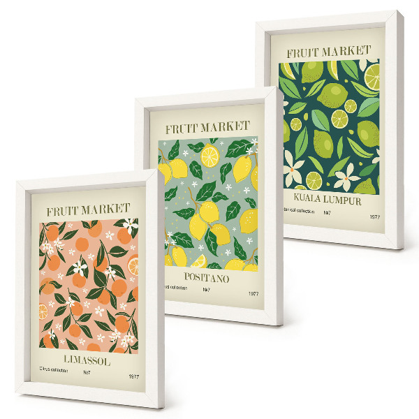 Posterpaket Fruktiga mönster med citrusfrukter och vintageblommor