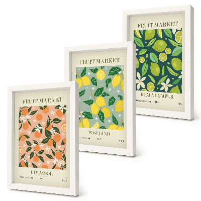 Posterpaket Fruktiga mönster med citrusfrukter och vintageblommor