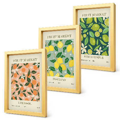 Posterpaket Fruktiga mönster med citrusfrukter och vintageblommor