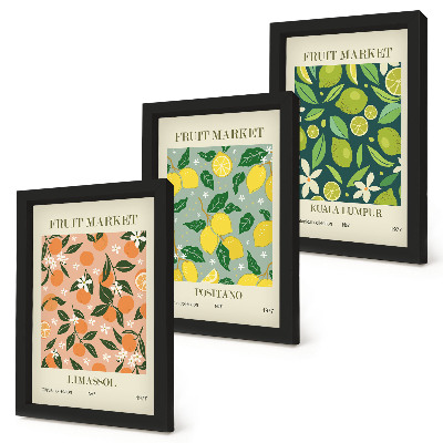 Posterpaket Fruktiga mönster med citrusfrukter och vintageblommor