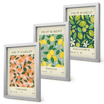 Posterpaket Fruktiga mönster med citrusfrukter och vintageblommor