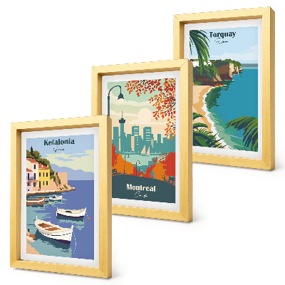 Triptyk tavla med ram Stadsbilder och landskap från Grekland, Kanada och Australien