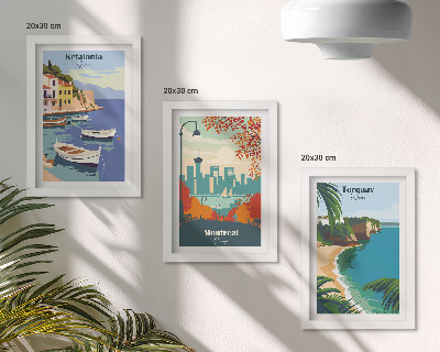 Triptyk tavla med ram Stadsbilder och landskap från Grekland, Kanada och Australien