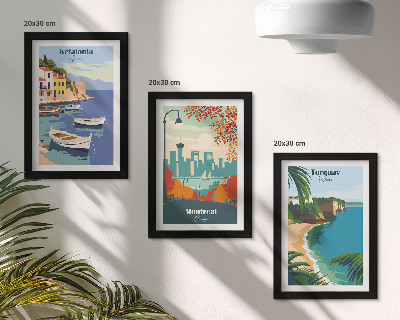 Triptyk tavla med ram Stadsbilder och landskap från Grekland, Kanada och Australien