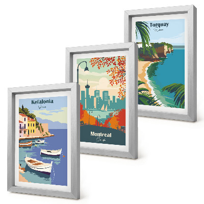 Triptyk tavla med ram Stadsbilder och landskap från Grekland, Kanada och Australien