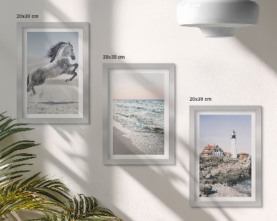 Posterpaket Hästar i rörelse strand och fyr vattenvågor