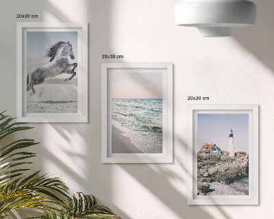 Posterpaket Hästar i rörelse strand och fyr vattenvågor