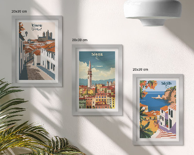Tavelvägg med 3 tavlor Retroillustrationer av kända städer runt om i världen