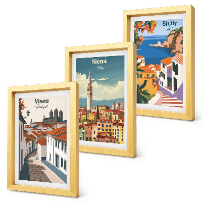 Tavelvägg med 3 tavlor Retroillustrationer av kända städer runt om i världen