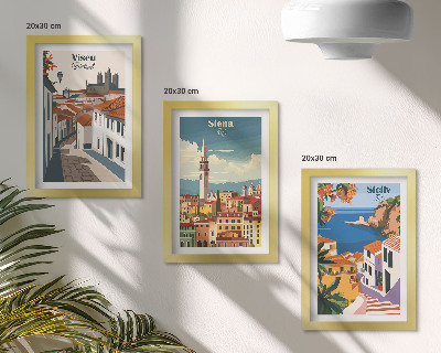 Tavelvägg med 3 tavlor Retroillustrationer av kända städer runt om i världen