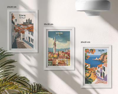 Tavelvägg med 3 tavlor Retroillustrationer av kända städer runt om i världen