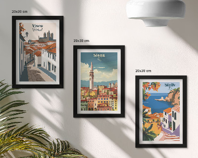 Tavelvägg med 3 tavlor Retroillustrationer av kända städer runt om i världen