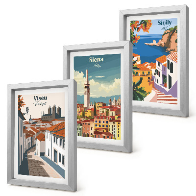 Tavelvägg med 3 tavlor Retroillustrationer av kända städer runt om i världen