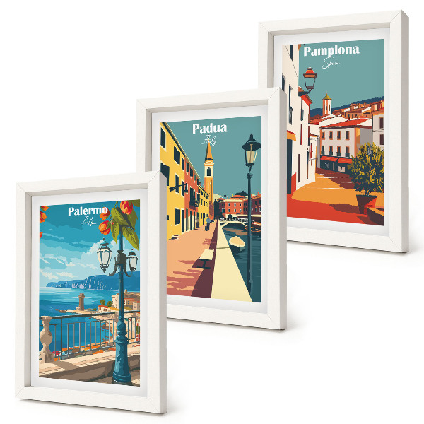 Posterpaket Populära städer i en illustrativ retrostil