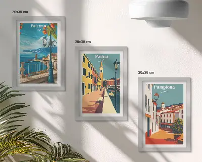 Posterpaket populära städer i illustrativ retrostil
