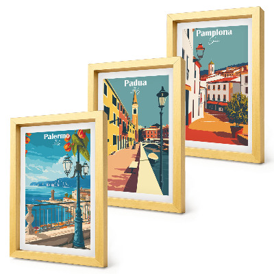 Posterpaket Populära städer i en illustrativ retrostil