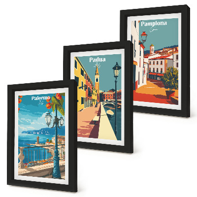 Posterpaket Populära städer i en illustrativ retrostil
