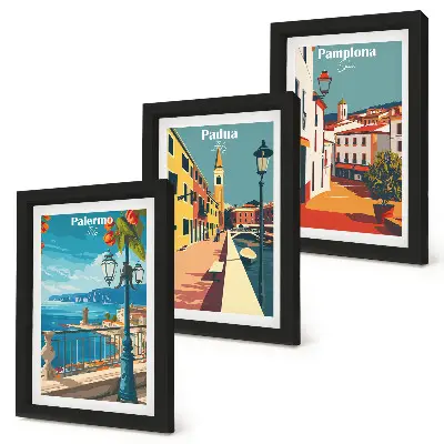 Posterpaket populära städer i illustrativ retrostil