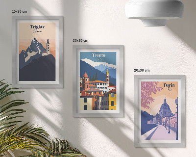 Posterpaket Berg och färgglada illustrationer i retroarkitektur