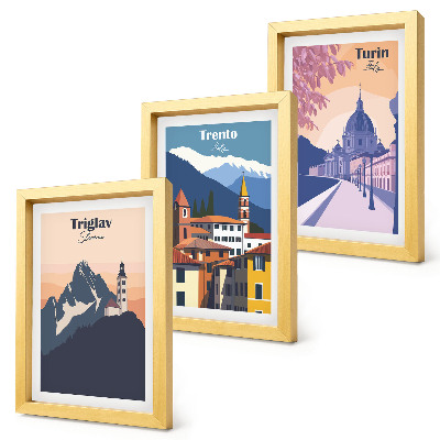 Posterpaket Berg och färgglada illustrationer i retroarkitektur