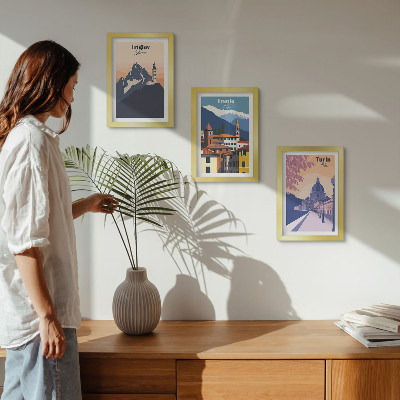 Posterpaket Berg och färgglada illustrationer i retroarkitektur