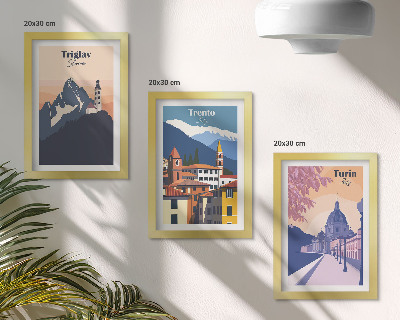 Posterpaket Berg och färgglada illustrationer i retroarkitektur
