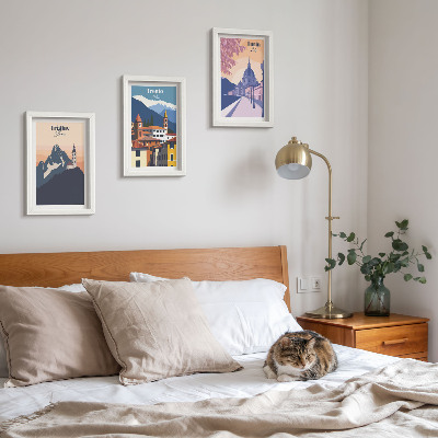 Posterpaket Berg och färgglada illustrationer i retroarkitektur