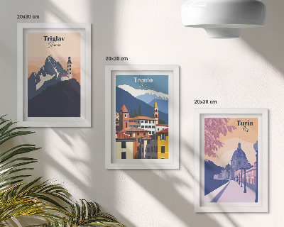 Posterpaket Berg och färgglada illustrationer i retroarkitektur