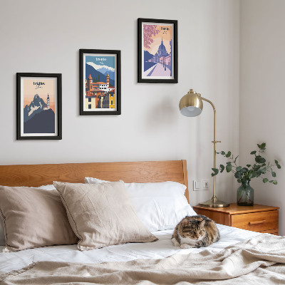 Posterpaket Berg och färgglada illustrationer i retroarkitektur