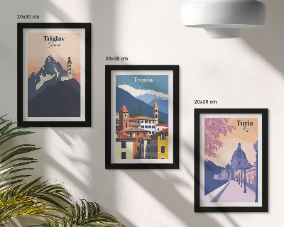Posterpaket Berg och färgglada illustrationer i retroarkitektur