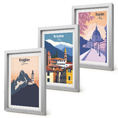 Posterpaket Berg och färgglada illustrationer i retroarkitektur