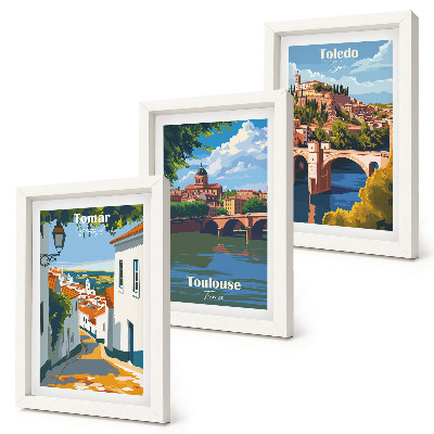 Triptyk tavla med ram Retrografik av kända städer