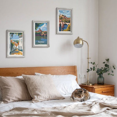 Triptyk tavla med ram Retrografik av kända städer