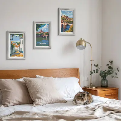 Triptyk med kända städer tavla med ram