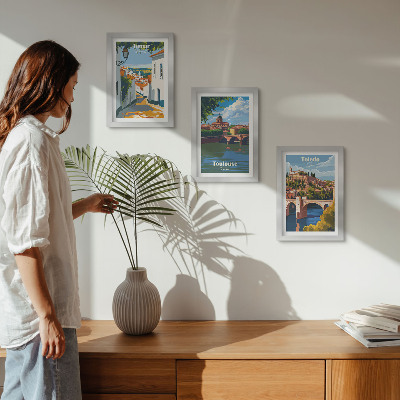 Triptyk tavla med ram Retrografik av kända städer