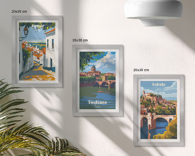 Triptyk tavla med ram Retrografik av kända städer
