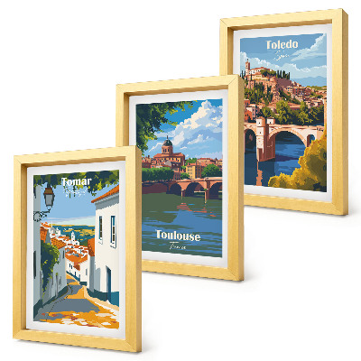 Triptyk tavla med ram Retrografik av kända städer