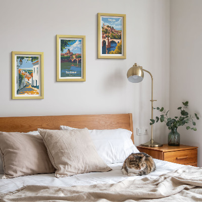 Triptyk tavla med ram Retrografik av kända städer