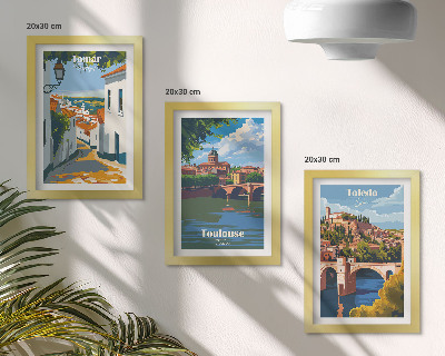 Triptyk tavla med ram Retrografik av kända städer