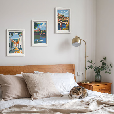 Triptyk tavla med ram Retrografik av kända städer