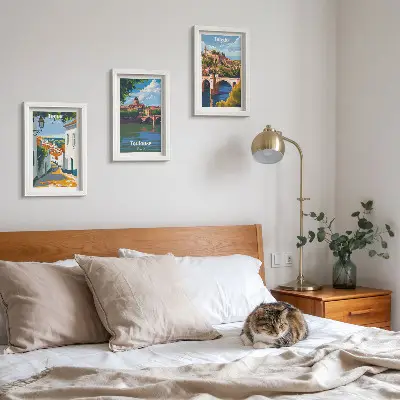 Triptyk med kända städer tavla med ram